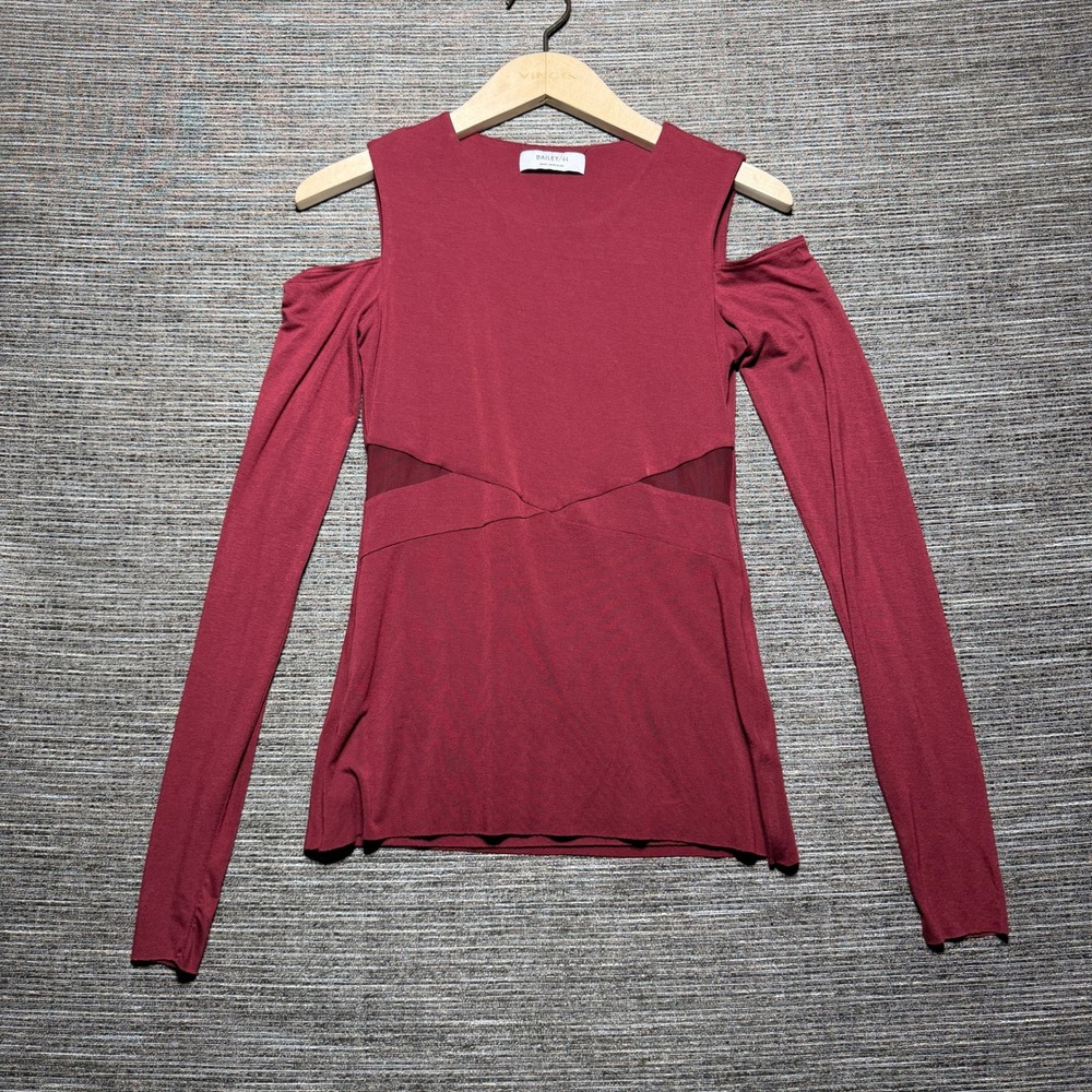 Bailey/44 Top Womens Small Burgundy LS Cold Shoulder Mesh Cutout NOR-C029